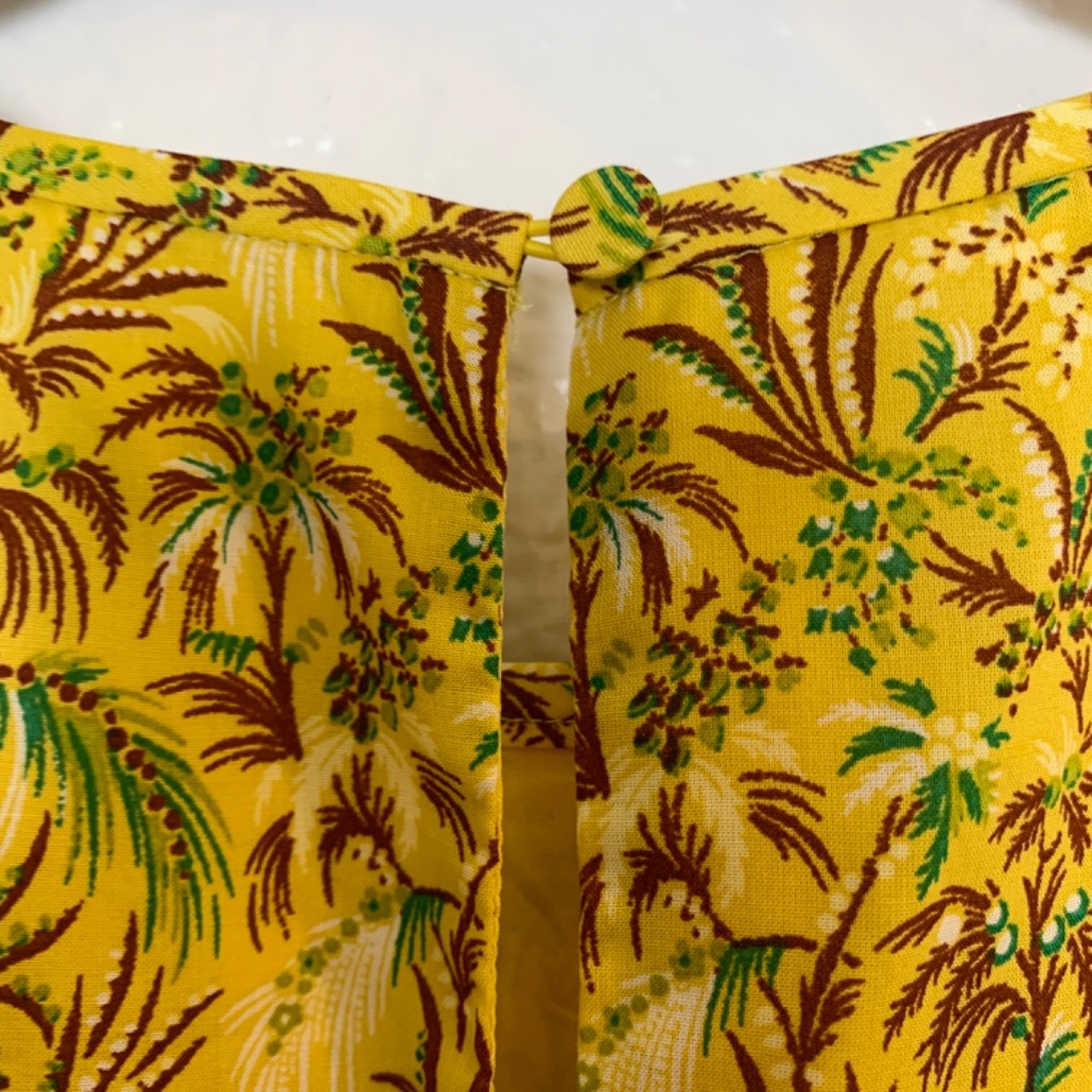 Ann Taylor Maxi Dress Medium Yellow Palm Tree Print Ruffle Sleeve Tropical NWOT - Picture 12 of 16